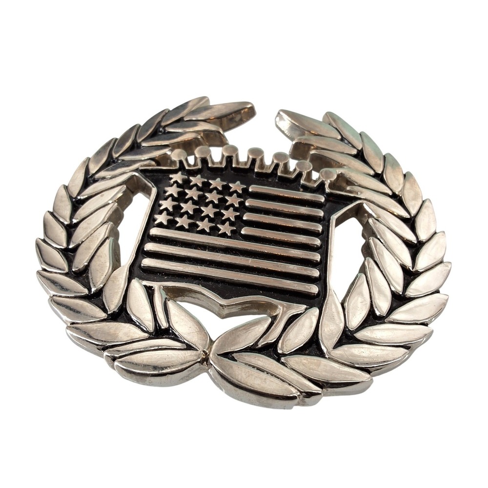 Vintage Famous Stars & Straps Cadillac American Flag Wreath Belt Buckle 8387